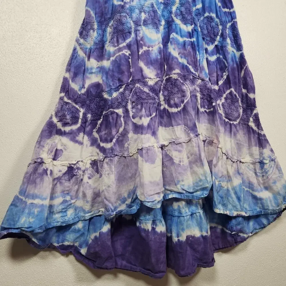 Justice y2k Tie Dye Prairie Maxi Skirt Boho Hippie Fairy Youth Girls Size 8